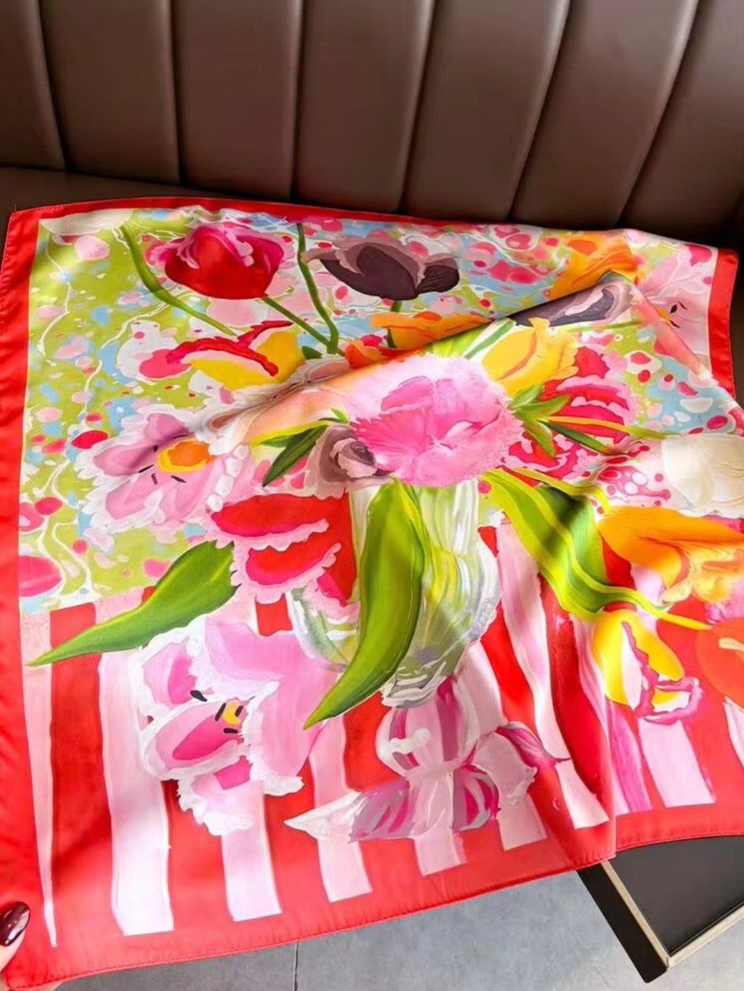 SilkFeel Floral Silk Scarf Multicolor Head Scarf Neack Scarf